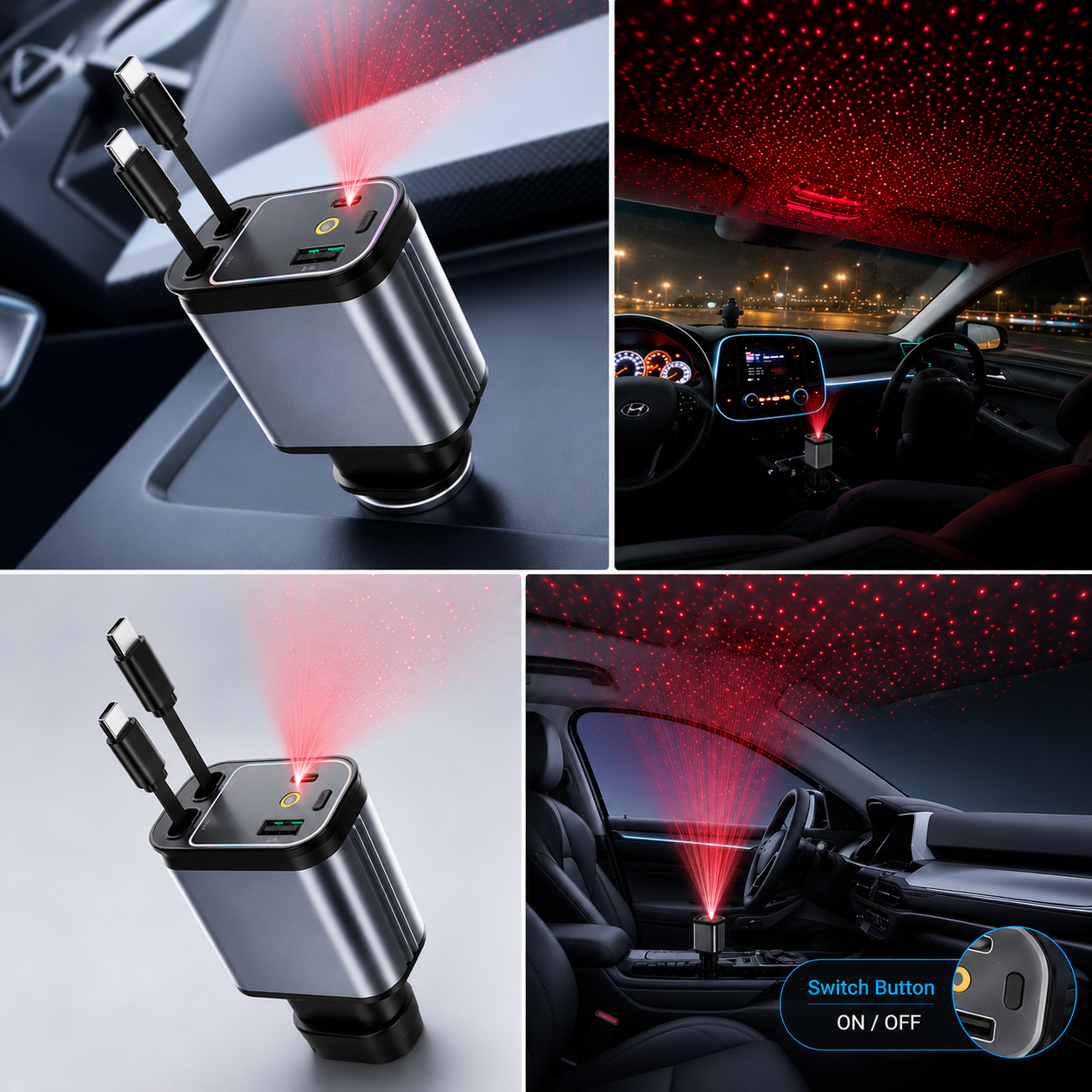 Starlit Sky Car Charger with Starlight Red Light