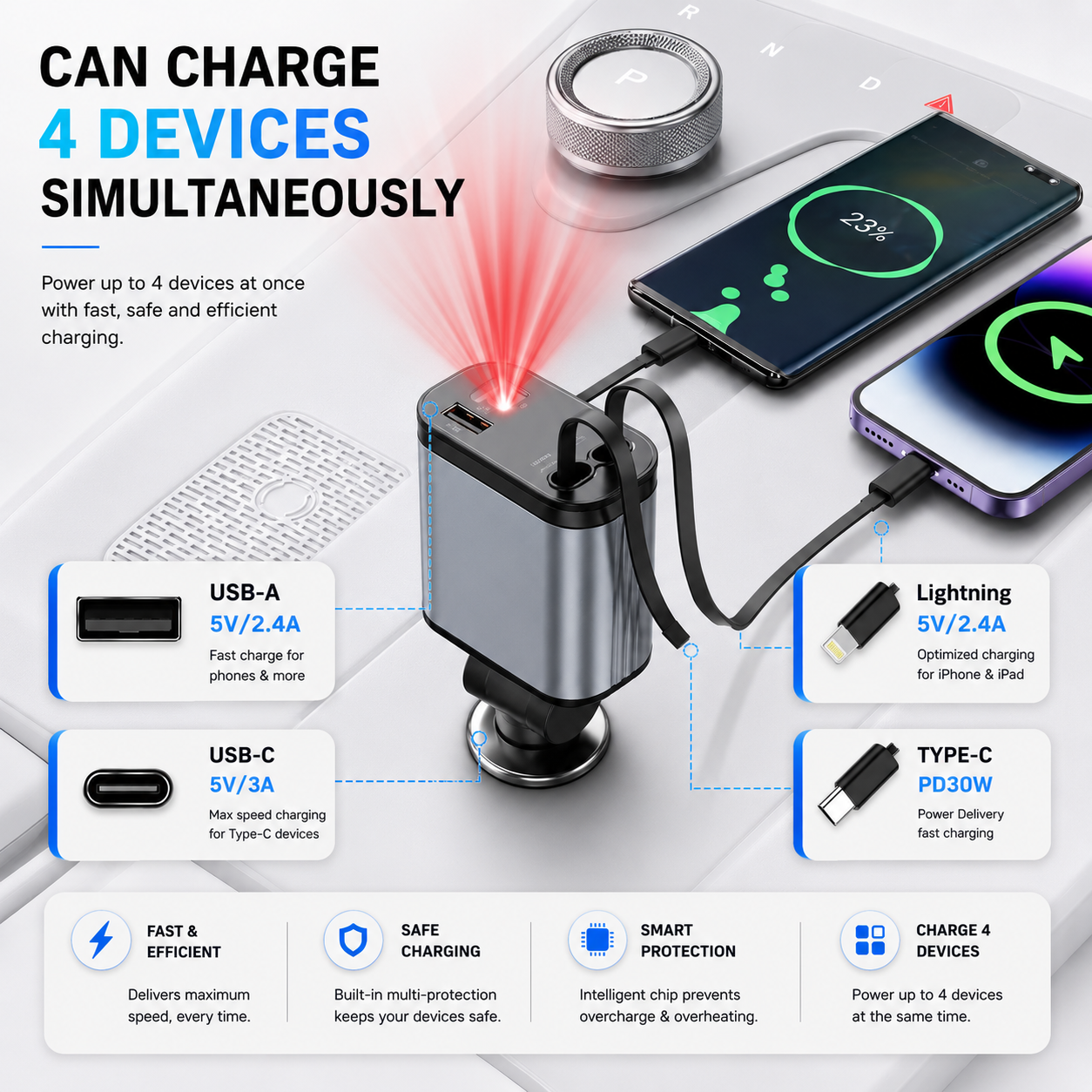 Starlit Sky Car Charger with Starlight Red Light